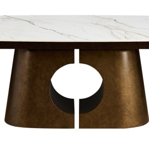 Masă extensibilă de mari dimensiuni Onice Marble Copper, metal vopsit și ceramică cu grosimea de 11 mm, blat din marmură onix mat, bază din cupru mat. Î. 76,5 x A. 100 x L. 200/250/300 cm - Img 5