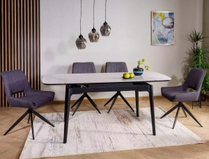 MASA EXTENSIBILA DINING, 120/180 CM, ALB/NEGRU MAT, DIN CERAMICA SI METAL, STIL MODERN