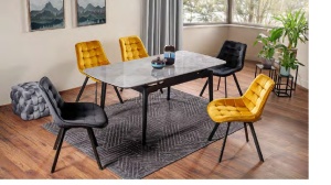 MASA EXTENSIBILA DINING, 120/180 CM, GRI/NEGRU MAT, DIN CERAMICA SI METAL, STIL MODERN