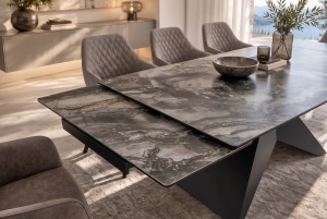 MASA EXTENSIBILA DINING DIAMOND 180/220/260CM, REALIZATA DIN METAL SI CERAMICA, CU ASPECT DE TAUPE SI CULOARE NEAGRA - Img 4