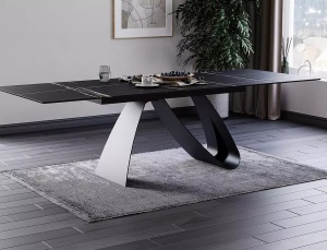MASA EXTENSIBILA DIUNA SAHAR NOIR, 160/240 CM, EFECT DE MARMURA NEAGRA/NEGRU MAT, DIN STICLA SECURIZATA, CERAMICA SI METAL, STIL MODERN - Img 13