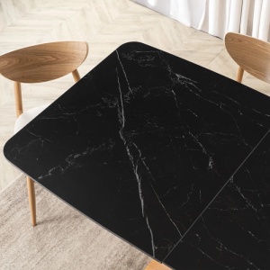 MASA EXTENSIBILA DOLCE, ARTIM MEBLE 160/200CM, BLAT DIN CERAMICA SI FURNIR, CULOARE MARMURA NEAGRA/STEJAR, STIL MODERN - Img 5