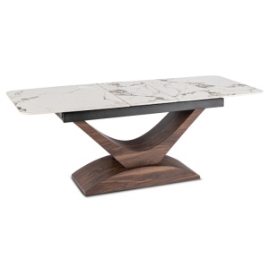 MASA EXTENSIBILA DOLCE, ARTIM MEBLE 160/200CM, BLAT DIN CERAMICA SI FURNIR, CULOARE MARMURA ALBA/NUC, STIL MODERN