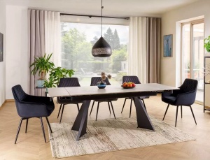 MASA EXTENSIBILA LACONI, 160/220 CM, ALB MAT/NEGRU MAT, DIN CERAMICA SI METAL, STIL MODERN