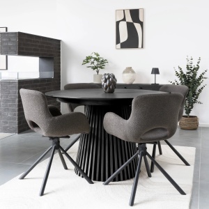 MASA EXTENSIBILA ROTUNDA OSAKA ø120x120-160-200x75cm, REALIZATA DIN MDF, FURNIR, CULOARE NEAGRA, HOUSE NORDIC - Img 7