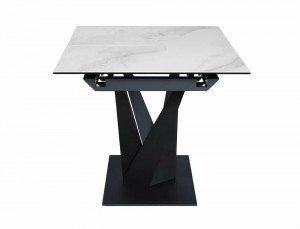 MASA EXTENSIBILA SORENTO, 160/220 CM, EFECT DE MARMURA ALBA/NEGRU MAT, DIN STICLA SECURIZATA, CERAMICA SI METAL, STIL MODERN - Img 7
