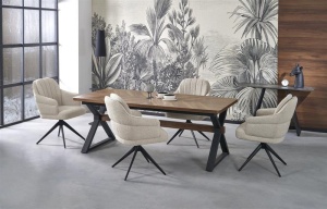 MASA EXTENSIBILA STIL BARON, 200/350 CM, NUC/NEGRU, DIN MDF, FURNIR NATURAL SI METAL, STIL MODERN - Img 2