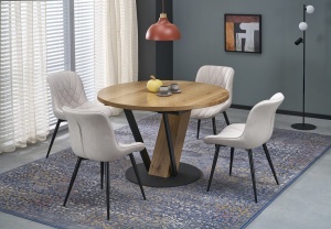 MASA EXTENSIBILA STIL FANIS, 120/160 CM, STEJAR/NEGRU, DIN MDF, FURNIR SI METAL, STIL MODERN