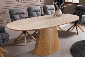 Masă extensibilă UNIQUE (160–200 cm) cu aspect de stejar și blat ceramic din travertin - Img 8