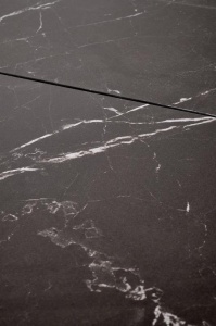 MASA EXTENSIBILA VOLANT, 140-180/90/76 cm, EFECT DE MARMURA NEAGRA/STEJAR AURIU//NEGRU, DIN MARMURA, MDF LAMINAT SI METAL, STIL MODERN - Img 5