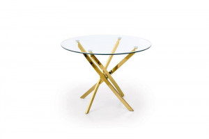MASA LIVING RAYMOND, TRANSPARENT/AURIU, 100 CM, BLAT DIN STICLA SI PICIOARE DIN METAL, STIL MODERN, HALMAR - Img 3