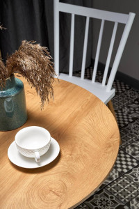 MASA LIVING STIL STING, STEJAR AURIU/ALB, 80 CM, BLAT DIN MDF SI PICIOR DIN METAL, STIL MODERN - Img 4