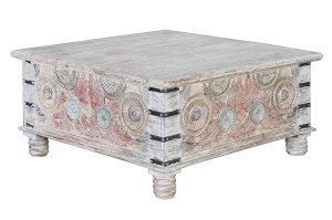 MASUTA CAFEA OLYMPIA 90CM, REALIZATA DIN LEMN DE MANGO, CULOARE ALB ANTICHIZAT/MULTICOLOR, GINER Y COLOMER