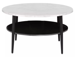 MASUTA DE CAFEA ELLA B, ALB CU EFECT DE MARMURA/NEGRU MAT, DIN PAL LAMINAT SI METAL, STIL MODERN - Img 2