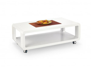 MASUTA DE CAFEA FUTURA, CU ROTI, ALB/NEGRU, DIN MDF LACUIT SI METAL, STIL MODERN, HALMAR