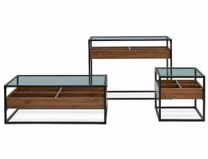 MASUTA DE CAFEA HARMONY B, 50 CM, TRANSPARENT/NUC/NEGRU, BLAT DIN STICLA SECURIZATA, PAL SI CADRU DIN METAL, STIL MODERN - Img 3