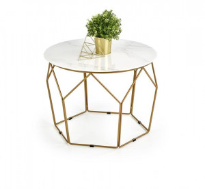 MASUTA DE CAFEA MADISON, EFECT DE MARMURA ALBA/AURIU, DIN STICLA SI METAL, STIL MODERN, HALMAR
