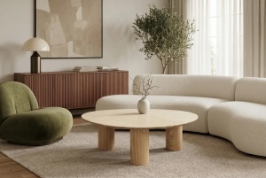 MASUTA DE CAFEA ORGANIC 110CM, REALIZATA DIN MDF SI CERAMICA, CULOARE BEJ/NATUR, INVICTA INTERIOR - Img 4