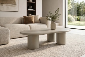 MASUTA DE CAFEA ORGANIC 130CM, REALIZATA DIN MDF, CULOARE BEJ/GRI, INVICTA INTERIOR - Img 6
