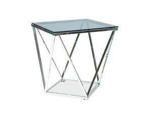 MASUTA DE CAFEA SILVER B, 50 CM, FUMURIU/CROM, BLAT DIN STICLA SECURIZATA SI CADRU DIN METAL, STIL MODERN