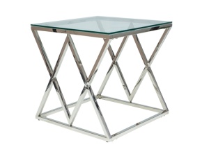 MASUTA DE CAFEA ZEGNA B, 55 CM, TRANSPARENT/CROM, BLAT DIN STICLA SECURIZATA SI CADRU DIN METAL, STIL MODERN