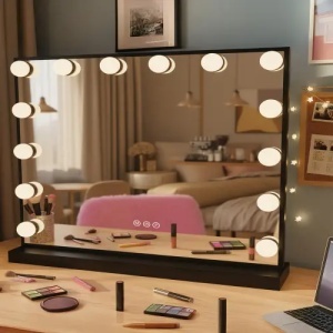 OGLINDA PENTRU MACHIAJ, CU LED HOLLYWOOD, NEAGRA, CALITATE SUPERIOARA - Img 4