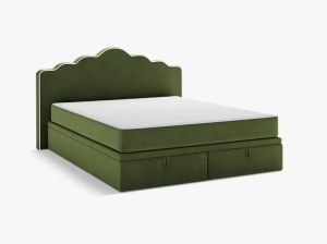 PAT CONTINENTAL TAPITAT DREAM, 180X200, VERDE ARMY FILDES, SOMIERA RABATABILA, CU TAPITERIE DIN CATIFEA MAGIC, MICADONI - Img 3