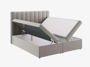 PAT CONTINENTAL TAPITAT KELP, 180X200, GRI DESCHIS, SOMIERA RABATABILA, CU TAPITERIE DIN CATIFEA BLUVEL, MICADONI - Img 4