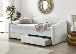PAT DIVAN CAYDENCE, CU SPATIU DE DEPOZITARE, 90X200 CM, CREM, DIN TAPITERIE BOUCLE, STIL MODERN