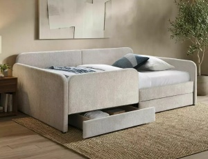 PAT DIVAN, CU SERTARE, STIL AMELIA, CU TAPITERIE DIN TEXTIL RAVEN BEJ 24 SI LAMELE CURBATE, STIL MODERN