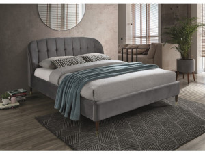 PAT DORMITOR LIGURIA, 160 CM, GRI BLUVEL 14, TAPITERIE DIN CATIFEA, STIL MODERN