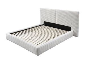 PAT DORMITOR MADERA CREM, 160X200 CM, DIN LEMN MASIV SI TEXTIL, STIL MODERN - Img 4