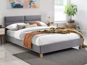 PAT DORMITOR SIERRA, 140 CM, GRI DESCHIS TAP 150, TAPITERIE DIN CATIFEA, STIL MODERN