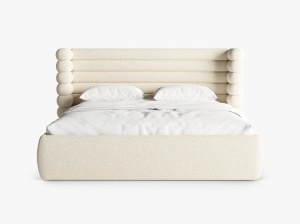 PAT TAPITAT MOUNT, 160X200, MELANJ BEJ DESCHIS, SOMIERA RABATABILA, CU TAPITERIE DIN TEXTIL STRUCTURAT PUENTE, MICADONI - Img 2