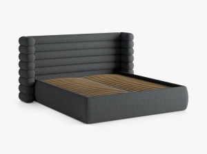PAT TAPITAT MOUNT, 200X200, MELANJ GRI INCHIS, SOMIERA RABATABILA, CU TAPITERIE DIN TEXTIL STRUCTURAT PUENTE, MICADONI - Img 3