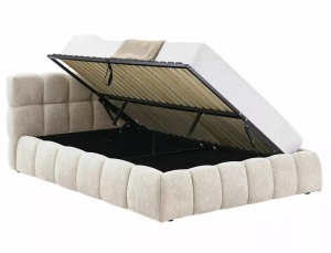 PAT TAPITAT PARMA RAVEN 160X200, BEJ, TAPITERIE DIN TEXTIL SI PICIOARE DIN METAL, CU SOMIERA RABATABILA, STIL MODERN - Img 3