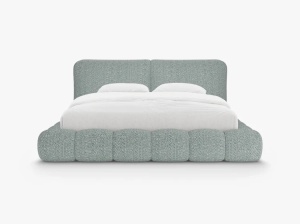 PAT TAPITAT SOLANGE, 160X200, ALBASTRU PRAFUIT, SOMIERA RABATABILA, CU TAPITERIE DIN TEXTIL CHENILLE SILENCIO, MICADONI - Img 2