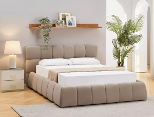 PAT TAPITAT STIL PARMA, RAVEN 160X200, BEJ INCHIS 40, TAPITERIE DIN TEXTIL SI PICIOARE DIN METAL, CU SOMIERA RABATABILA, STIL MODERN