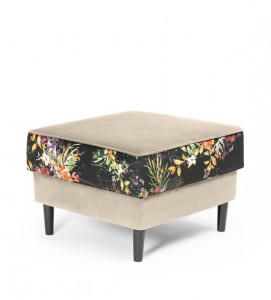 PUF CONFORTABIL MAURICE, BEJ/PRINT, STIL MODERN, CONFECTIONAT DIN CATIFEA SI LEMN DE FAG