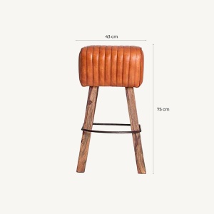 SCAUN BAR ALMSTOCK 75CM, DIN LEMN MASIV SI PIELE NATURALA, STIL RETRO, VICAL HOME - Img 3