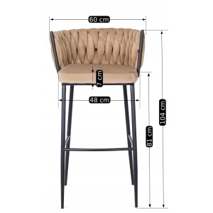 SCAUN BAR, ARTIM MEBLE, REALIZAT DIN CATIFEA SI METAL, CULOARE BEJ/NEGRU, STIL MODERN - Img 6