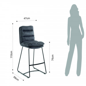 SCAUN BAR, LEONEL, 110CM, GANA, CADRUL DIN METAL SI CATIFEA GRI, STIL MODERN, COD 4239 - Img 4