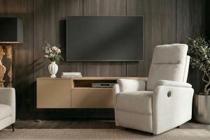SCAUN CINEMA, HOLLYWOOD, REGLABIL ELECTRIC, REALIZAT DIN MATERIAL TEXTIL DE CULOARE BEJ, INVICTA INTERIOR - Img 6