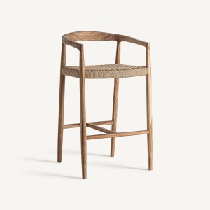 SCAUN DE BAR CAEN 101CM, DIN LEMN DE TEC SI FIBRE NATURALE, ASPECT COLONIAL, VICAL HOME
