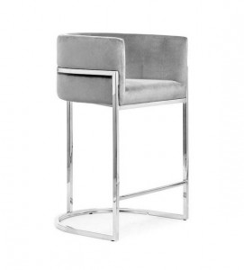 SCAUN DE BAR CASINO, 60 CM, GRI/CROM, TAPITERIE DIN CATIFEA SI PICIOARE DIN METAL, STIL MODERN