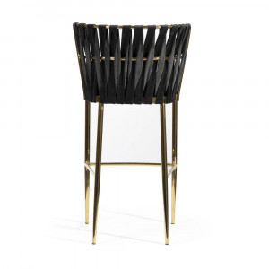 SCAUN DE BAR HORDIA, 60 CM, NEGRU/AURIU, TAPITERIE DIN CATIFEA SI PICIOARE DIN METAL, STIL MODERN - Img 5