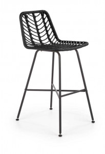SCAUN DE BAR PENTRU TERASA, H-7, NEGRU, DIN RATTAN SINTETIC SI METAL, STIL MODERN, HALMAR