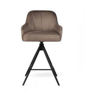 SCAUN DE BAR PIVOTANT TULIP SUPREME TWIST, 60 CM, BEJ INCHIS/NEGRU, TAPITERIE DIN CATIFEA SI PICIOARE DIN METAL, STIL MODERN - Img 2