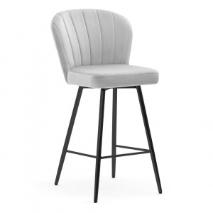 SCAUN DE BAR SHELLY, 60 CM, GRI/NEGRU, TAPITERIE DIN CATIFEA SI PICIOARE DIN METAL,STIL MODERN