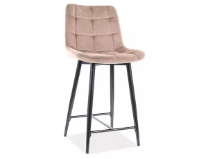 SCAUN DE BAR STIL CHIC H-2, BEJ BLUVEL 28/NEGRU MAT, TAPITERIE DIN CATIFEA SI METAL, STIL MODERN
